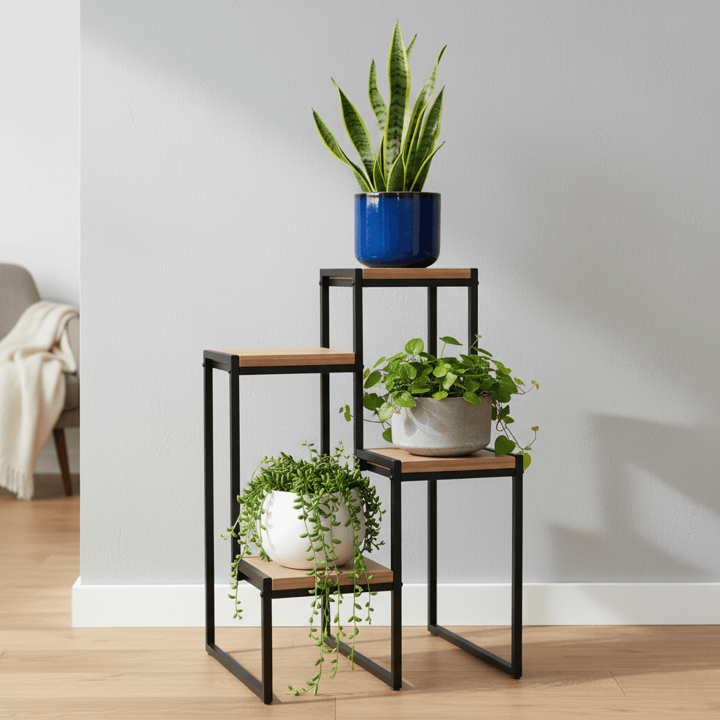 Saksı Standı Metal Gövdeli 4 Raflı Dekoratif Saksılık Çiçeklik