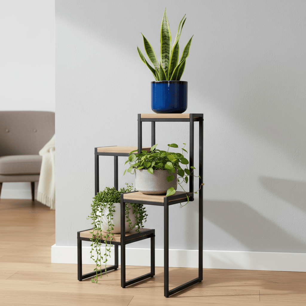 Saksı Standı Metal Gövdeli 4 Raflı Dekoratif Saksılık Çiçeklik