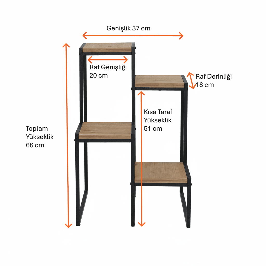 Saksı Standı Metal Gövdeli 4 Raflı Dekoratif Saksılık Çiçeklik
