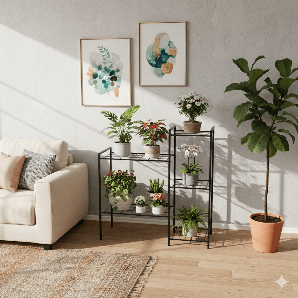 Metal 5 Raflı Saksı Standı Modern Dekoratif Saksılık