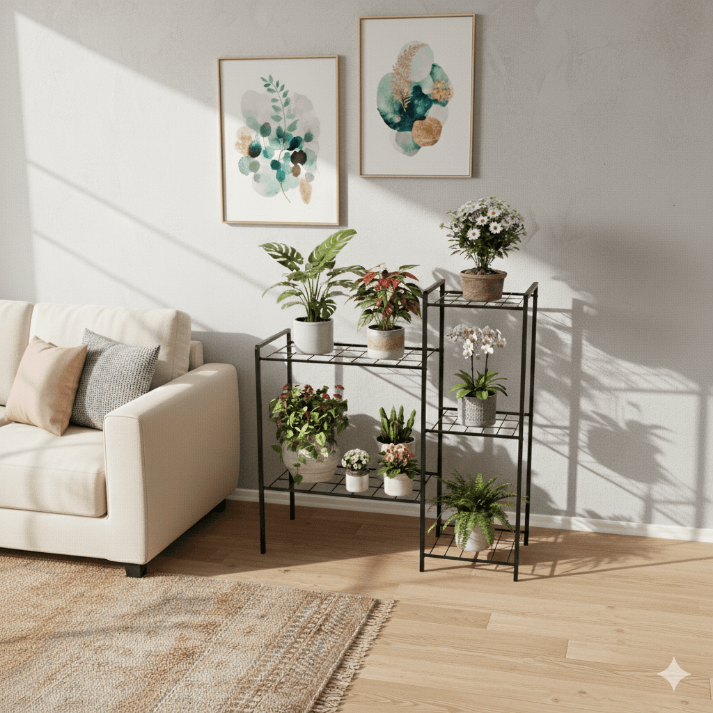 Metal 5 Raflı Saksı Standı Modern Dekoratif Saksılık