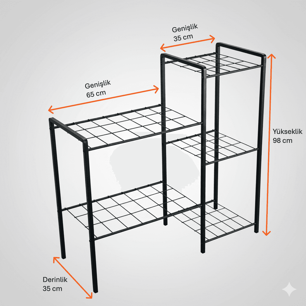 Metal 5 Raflı Saksı Standı Modern Dekoratif Saksılık