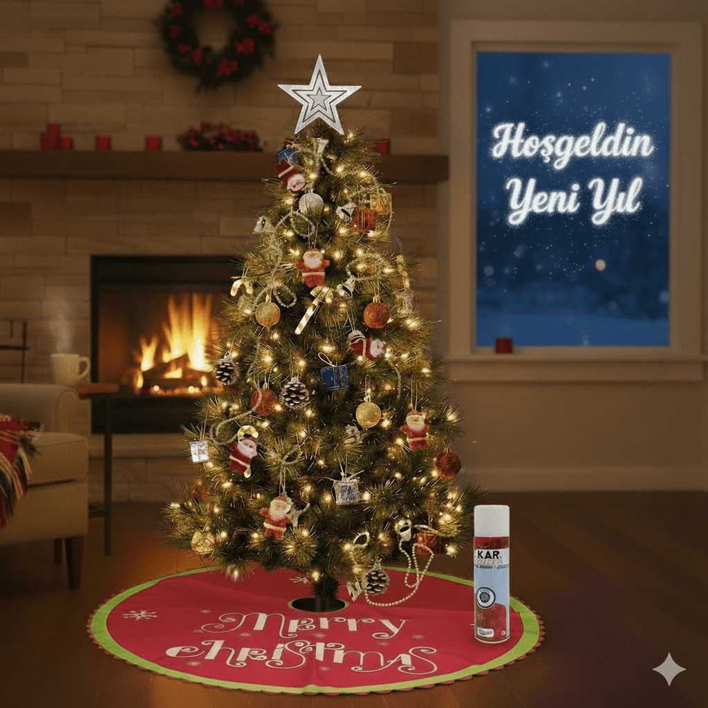 Yılbaşı Ağacı 100 cm Süsleme Seti Kar Spreyi Hediyeli