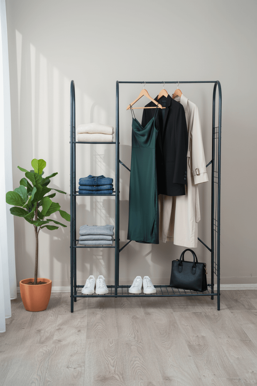 Açık Portmanto 5 Raflı Ayakkabılıklı Elbise Askısı