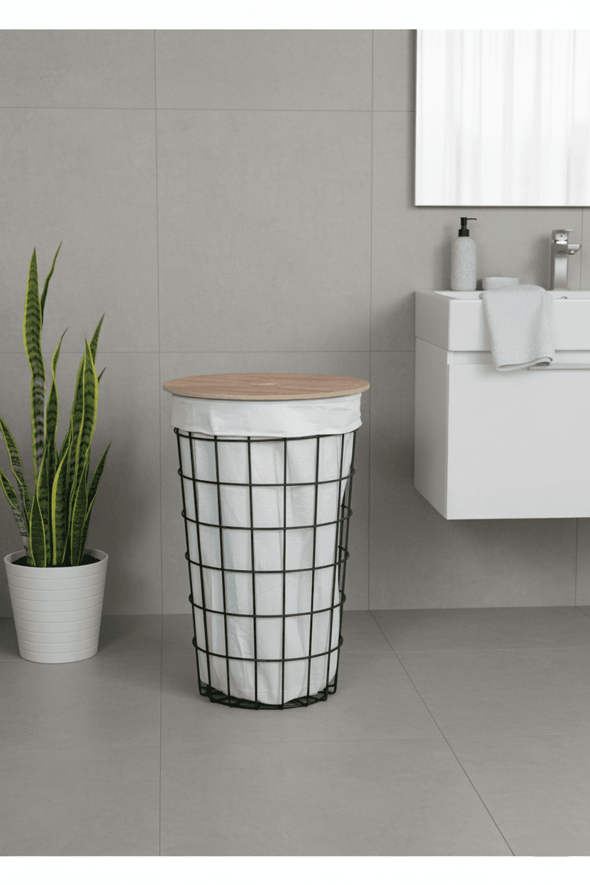 Kapaklı Tel Çamaşır Sepeti Kirli Sepeti