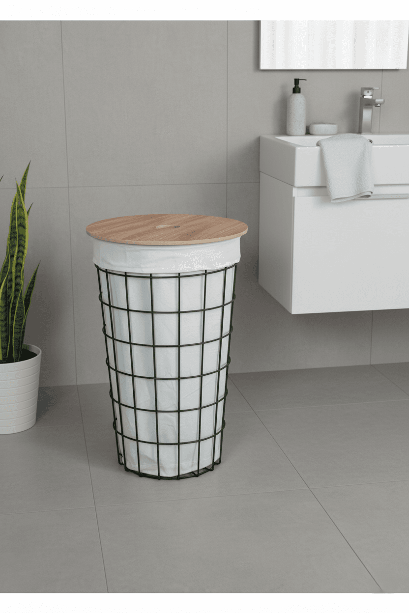 Kapaklı Tel Çamaşır Sepeti Kirli Sepeti