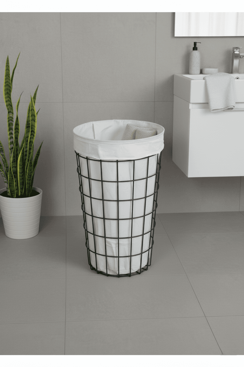 Kapaklı Tel Çamaşır Sepeti Kirli Sepeti