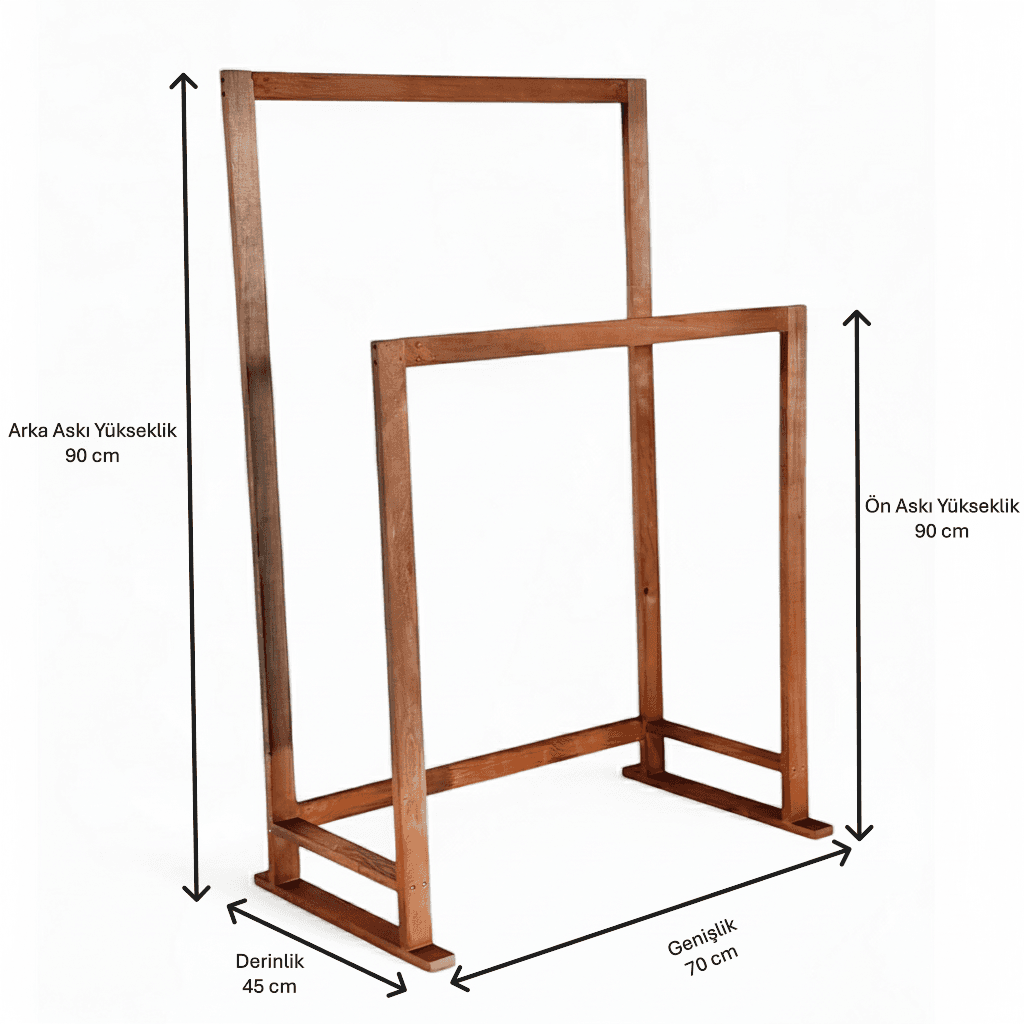 Ahşap Elbise Askısı 2li Kıyafet Askısı Ayaklı Askılık