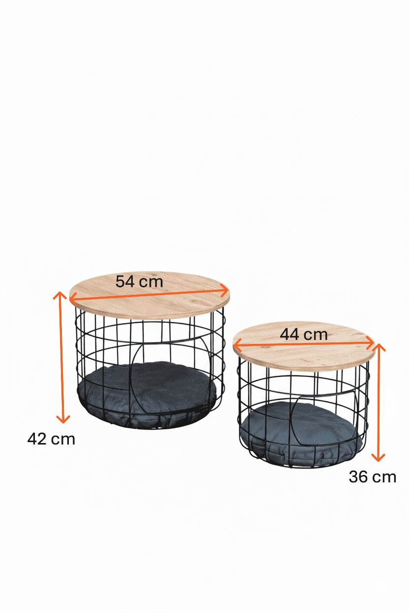 Kedi Yuvalı  Atlantik Çam Sepet Sehpa Seti 2li Orta Sehpa Kahve Sehpası