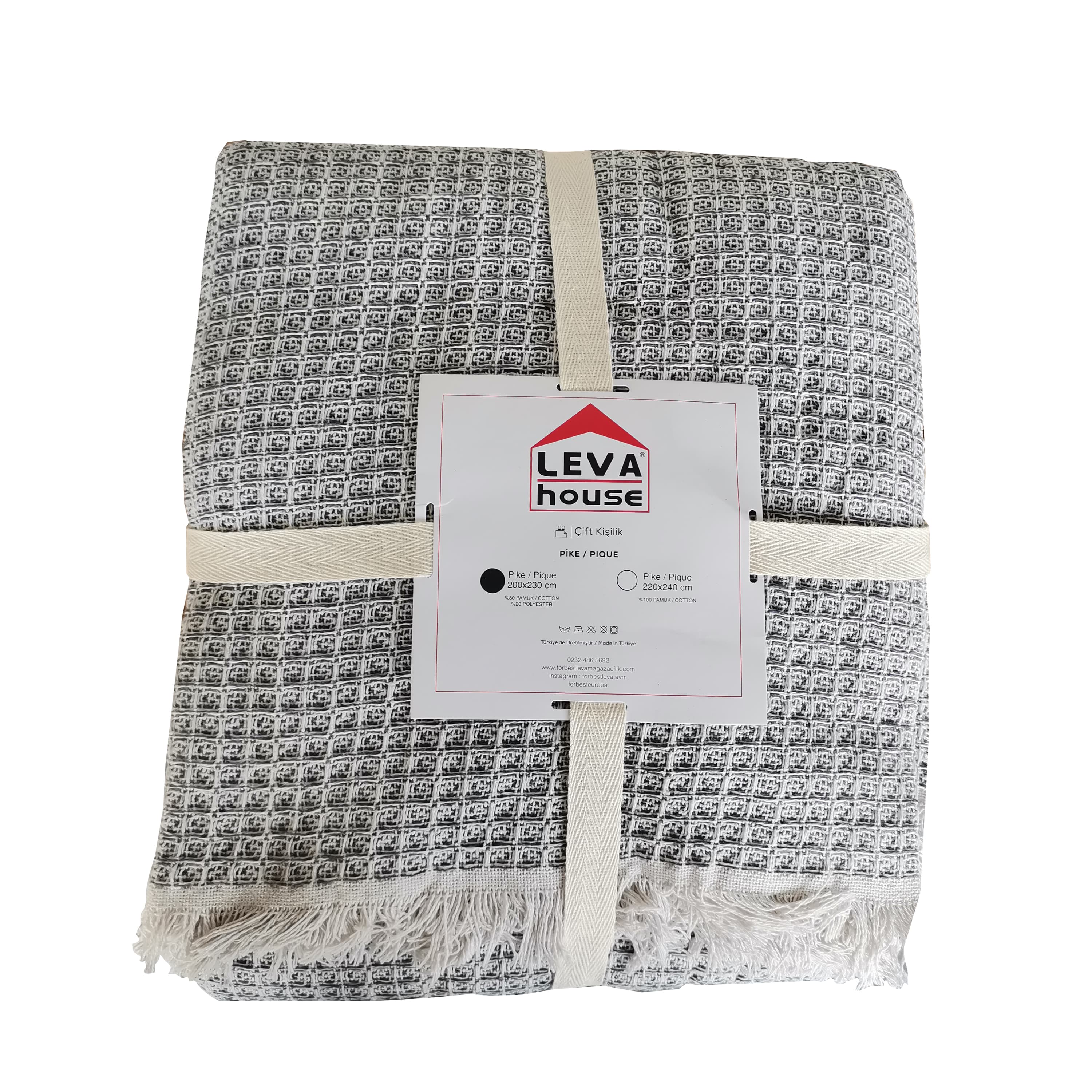 Çift Kişilik Çizgili Saçaklı Pike 200x230 cm - Görsel 1