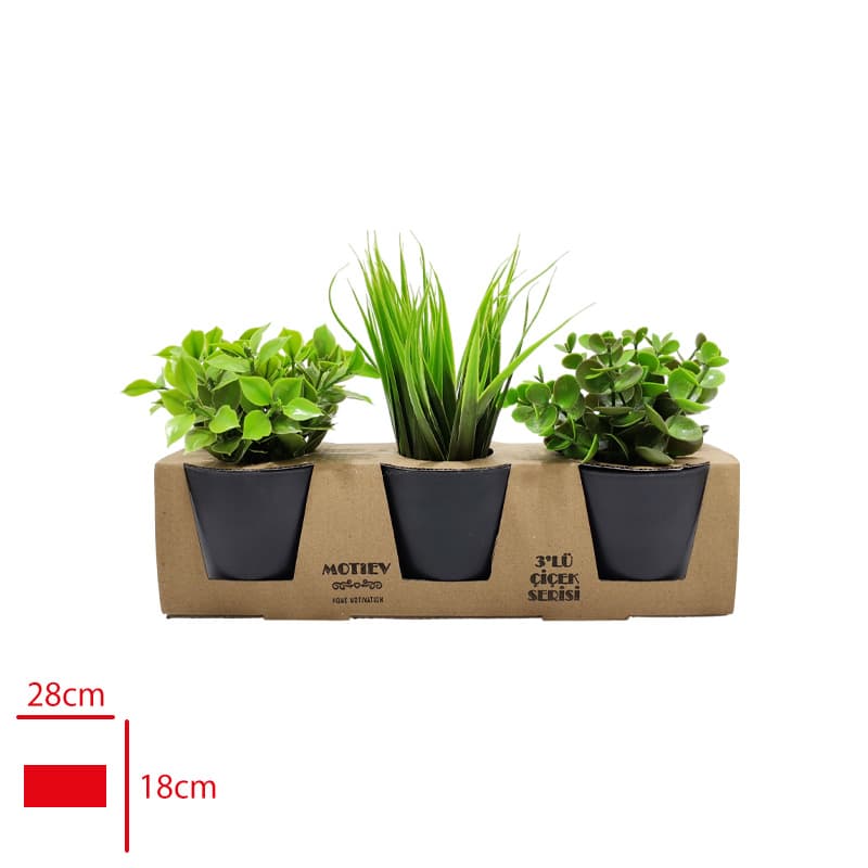 3lü Yapay Çiçek Yaprak Saksı Seti - Görsel 2