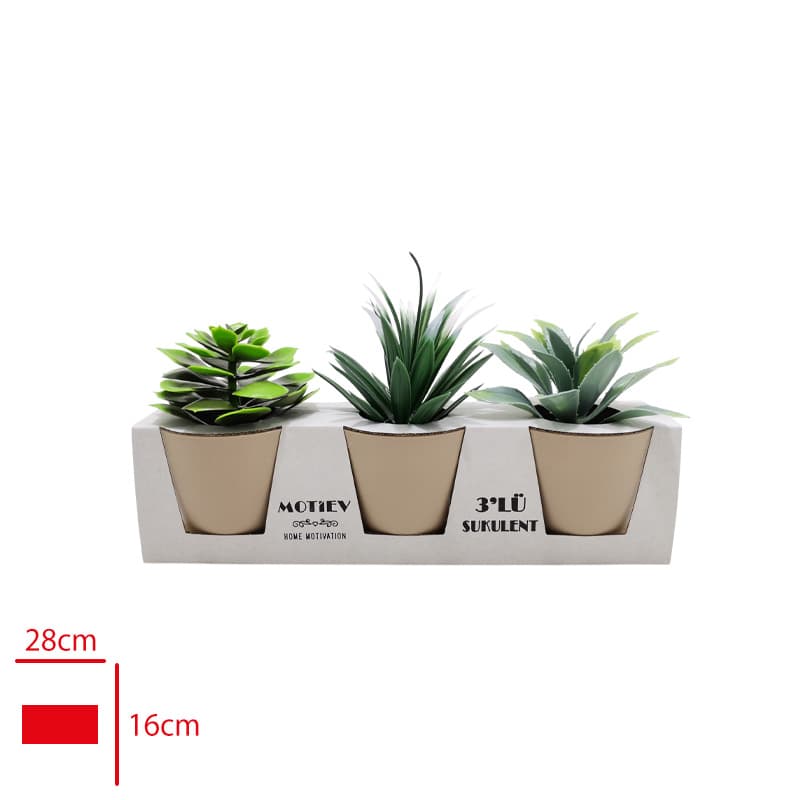 3lü Yapay Sukulent Bitki Çiçek Saksı Seti - Görsel 2