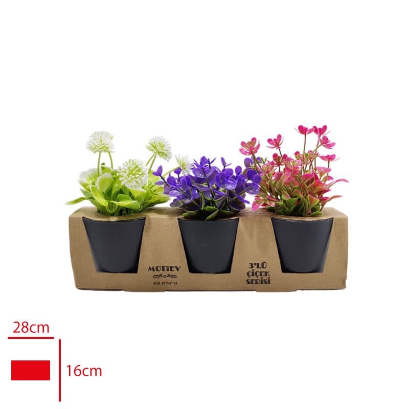 3lü Yapay Çiçek Bitki Saksı Seti - Görsel 2