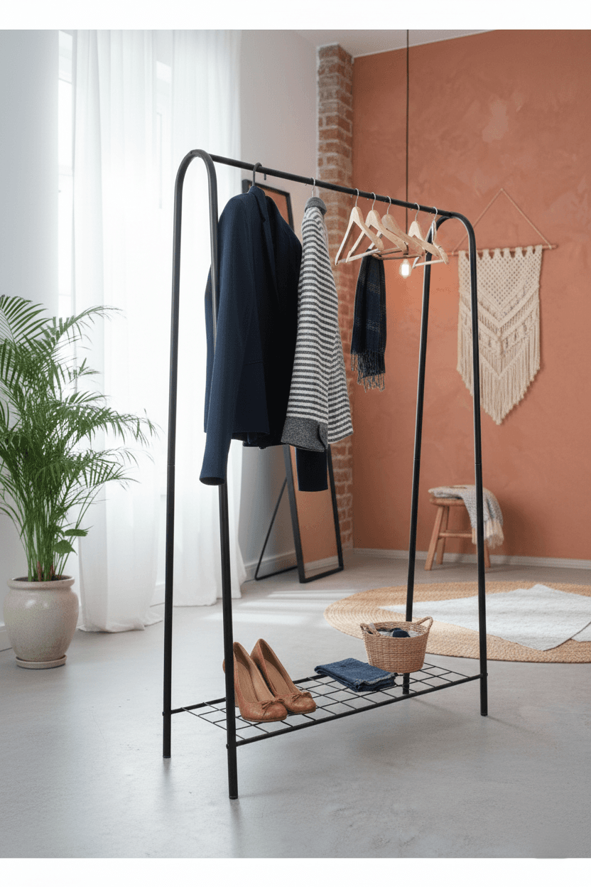 Tek Raflı Ayakkabılıklı Elbise Kıyafet Askısı Ayaklı Askılık - Görsel 2