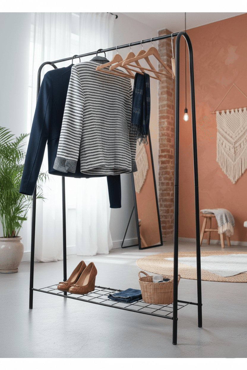 Tek Raflı Ayakkabılıklı Elbise Kıyafet Askısı Ayaklı Askılık - Görsel 3