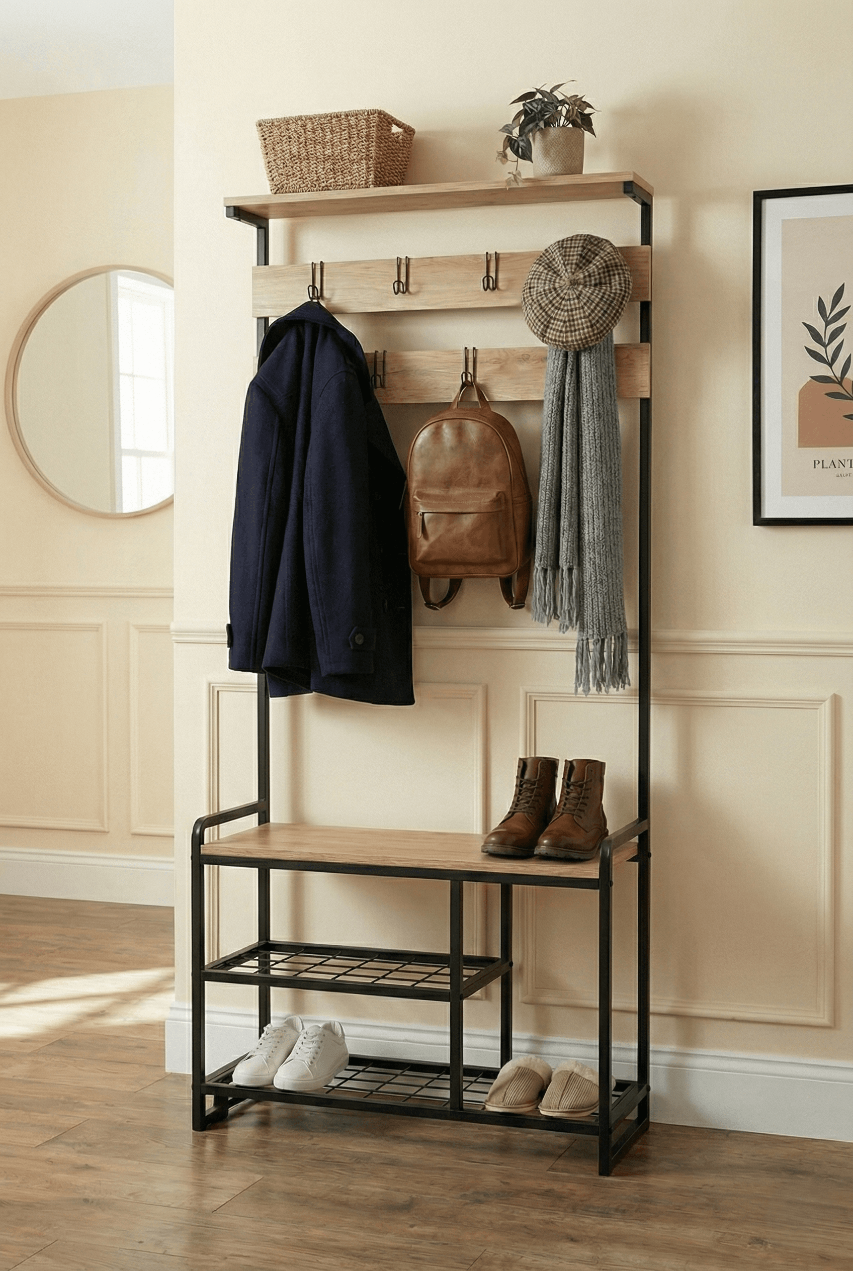 Metal Ayakkabılıklı Portmanto Ayaklı Askılık Açık Vestiyer - Görsel 1