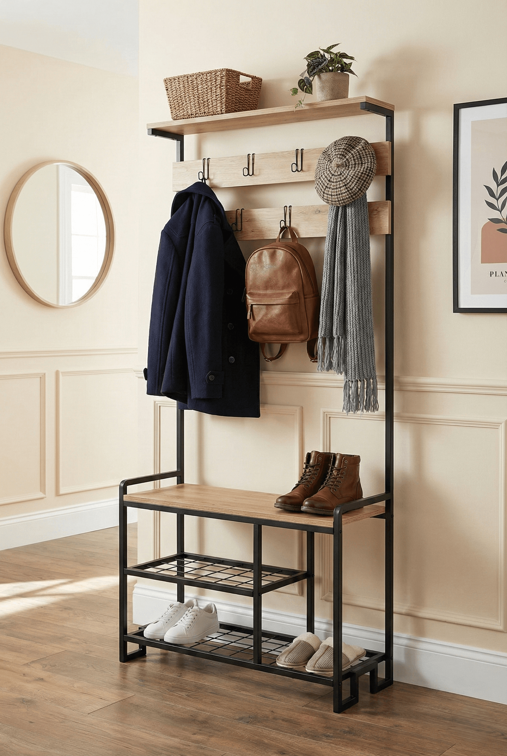 Metal Ayakkabılıklı Portmanto Ayaklı Askılık Açık Vestiyer - Görsel 4