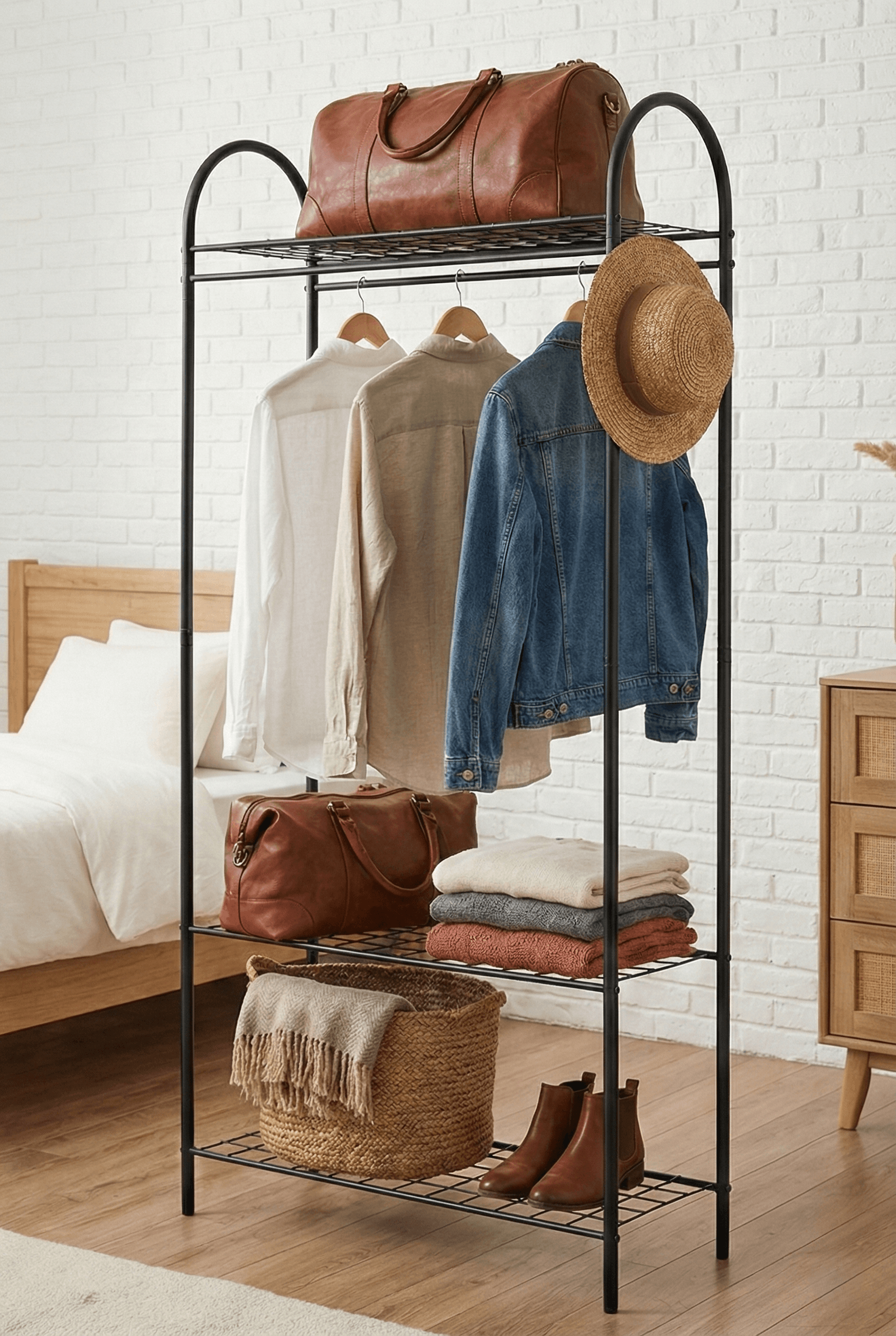 Metal 3 Raflı Ayaklı Askılık Elbise Askısı Açık Portmanto - Görsel 3