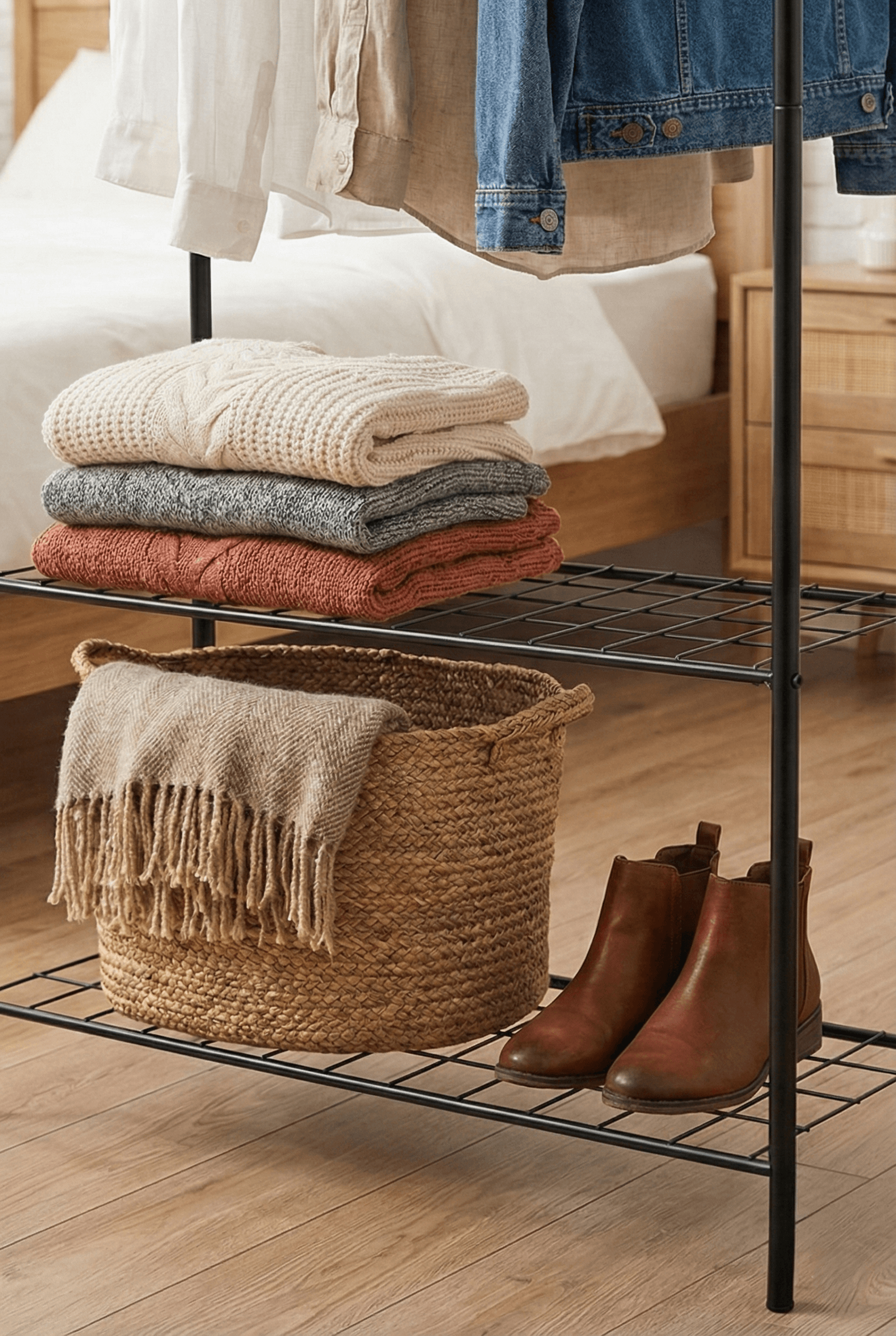 Metal 3 Raflı Ayaklı Askılık Elbise Askısı Açık Portmanto - Görsel 5