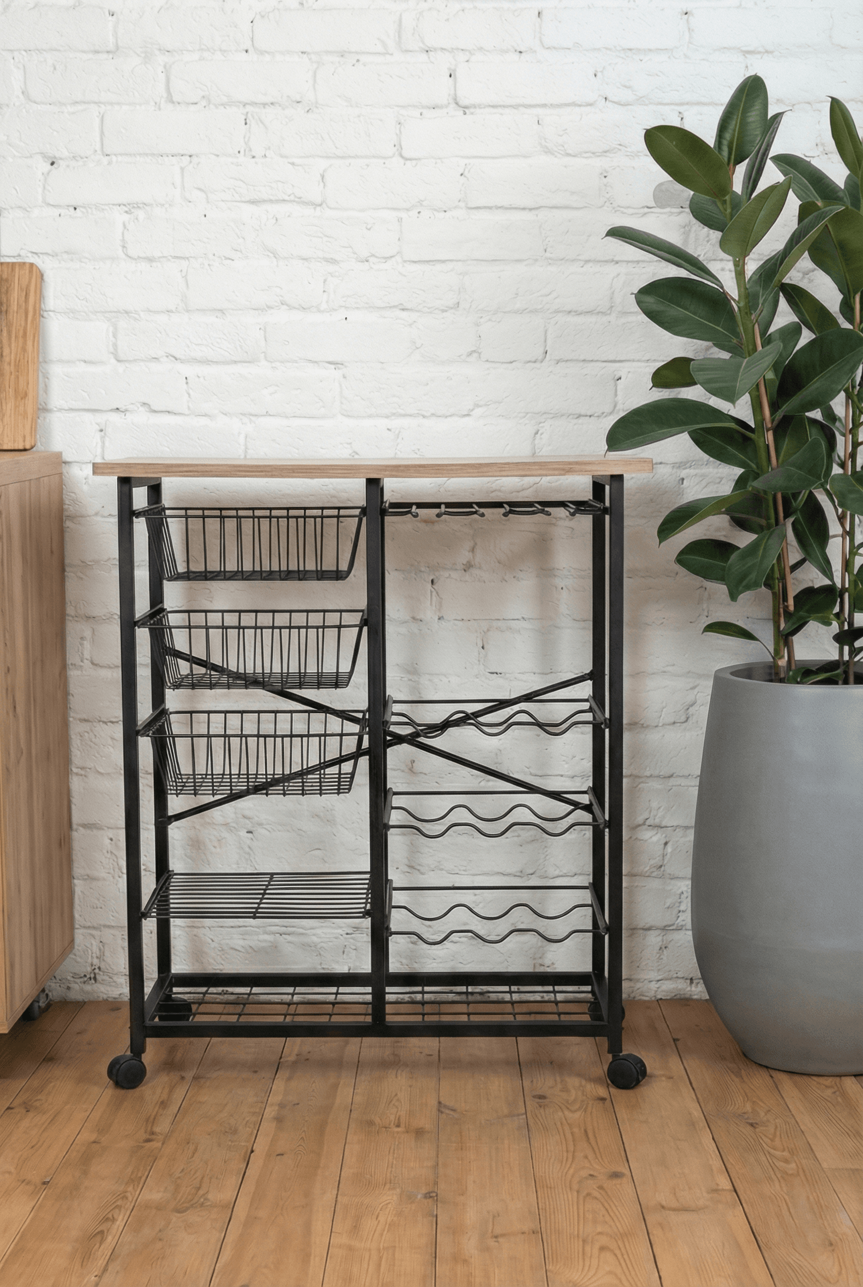 Metal Tekerlekli Çekmeceli Şaraplık İçki Standı - Görsel 2