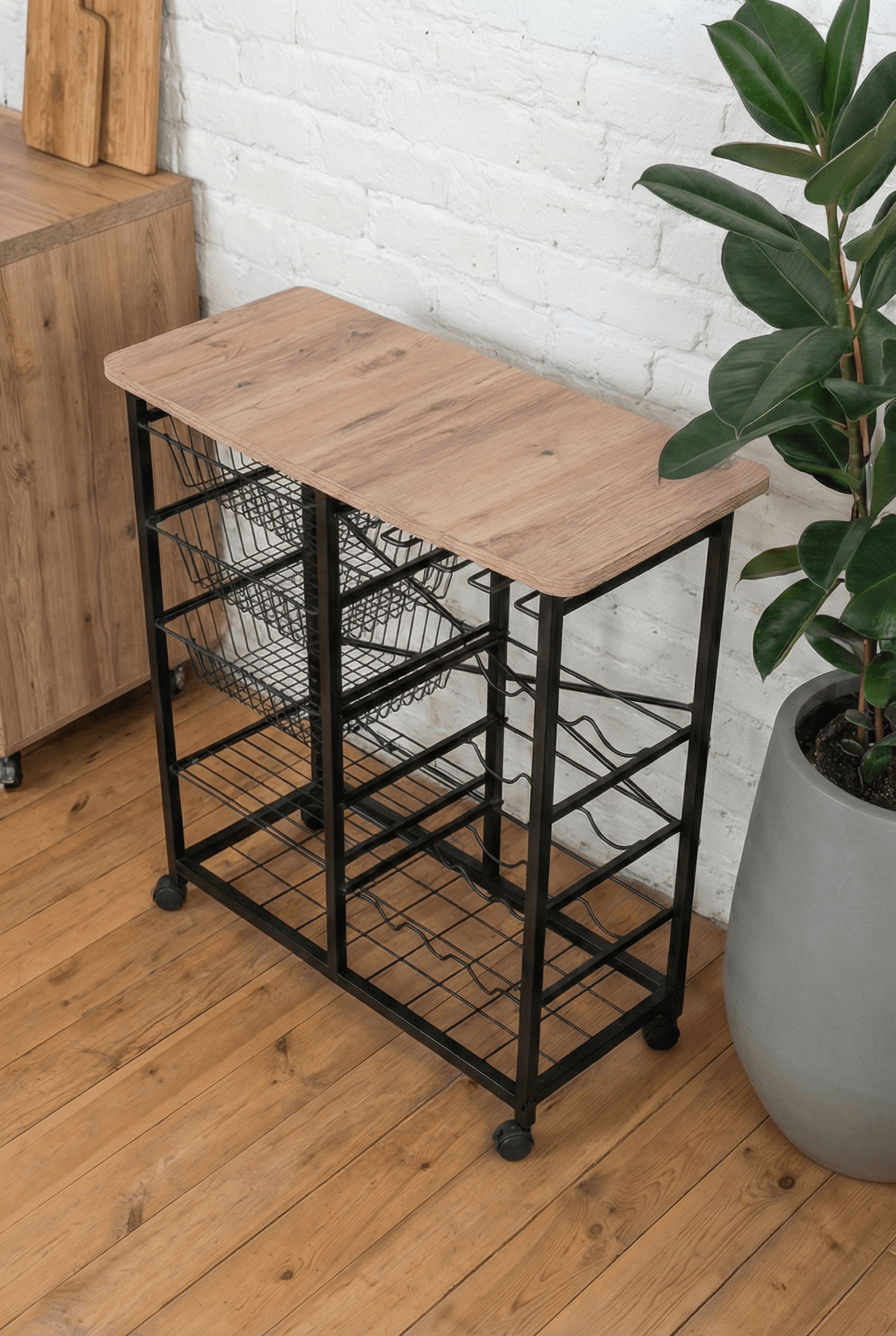 Metal Tekerlekli Çekmeceli Şaraplık İçki Standı - Görsel 3