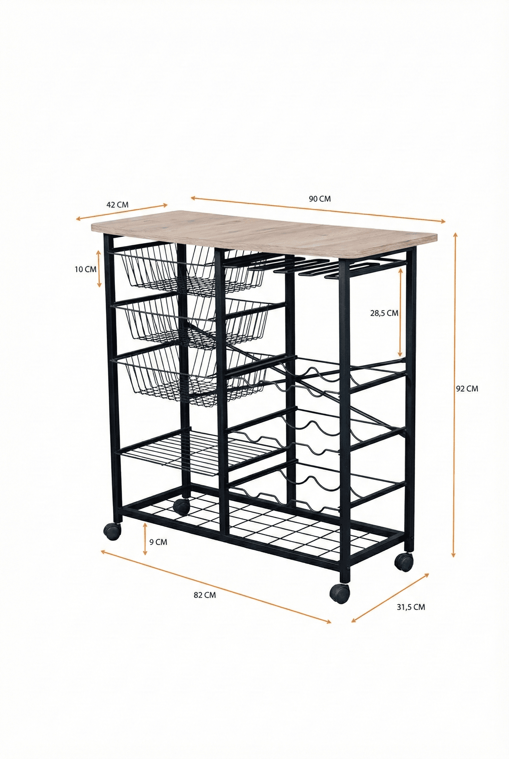 Metal Tekerlekli Çekmeceli Şaraplık İçki Standı - Görsel 7