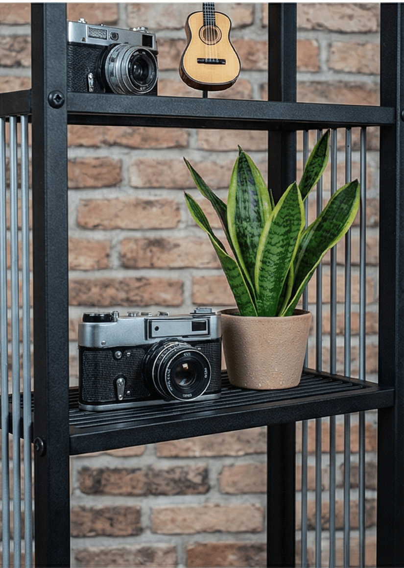 Metal Siyah Dekoratif Gitar Kitaplık Yaşam Ünitesi - Görsel 4