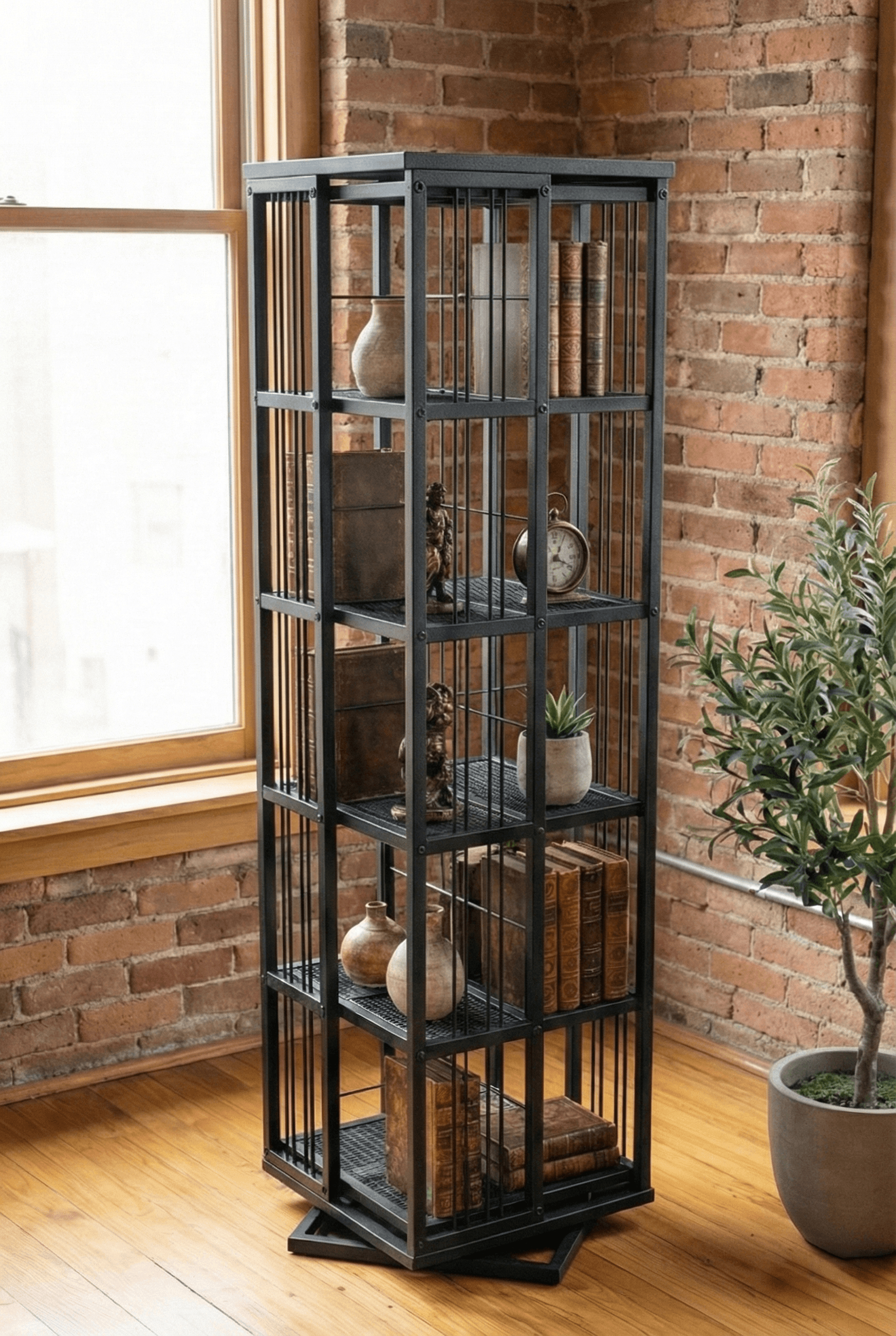 Metal Siyah 360 Derece Döner Kitaplık Yaşam Ünitesi - Görsel 1