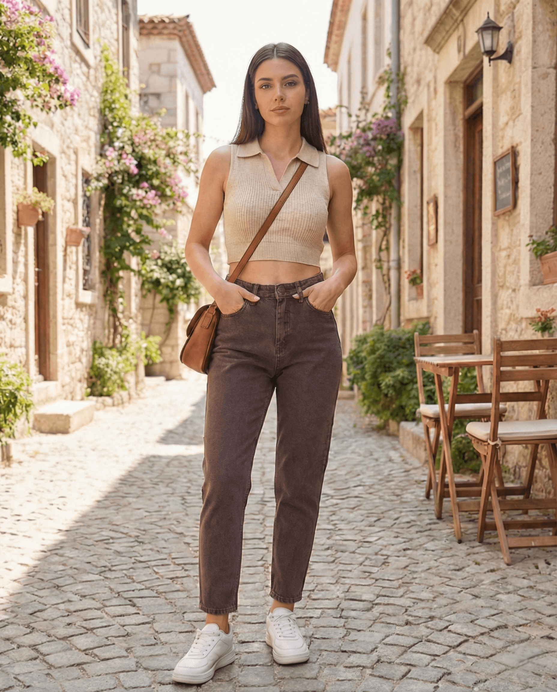 Vovikon Kahverengi Taşlamalı Denim Mom Jean - Görsel 1