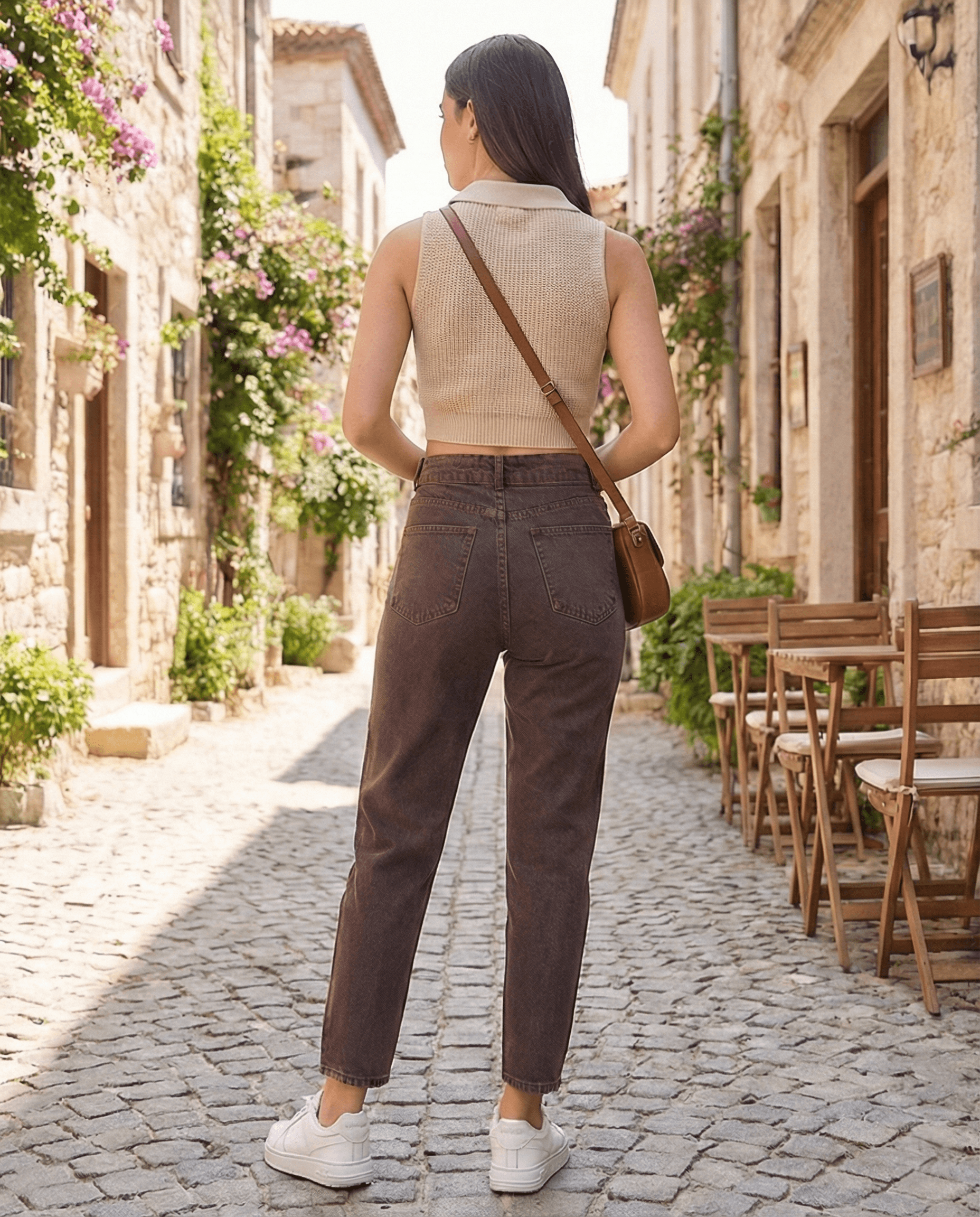 Vovikon Kahverengi Taşlamalı Denim Mom Jean - Görsel 6