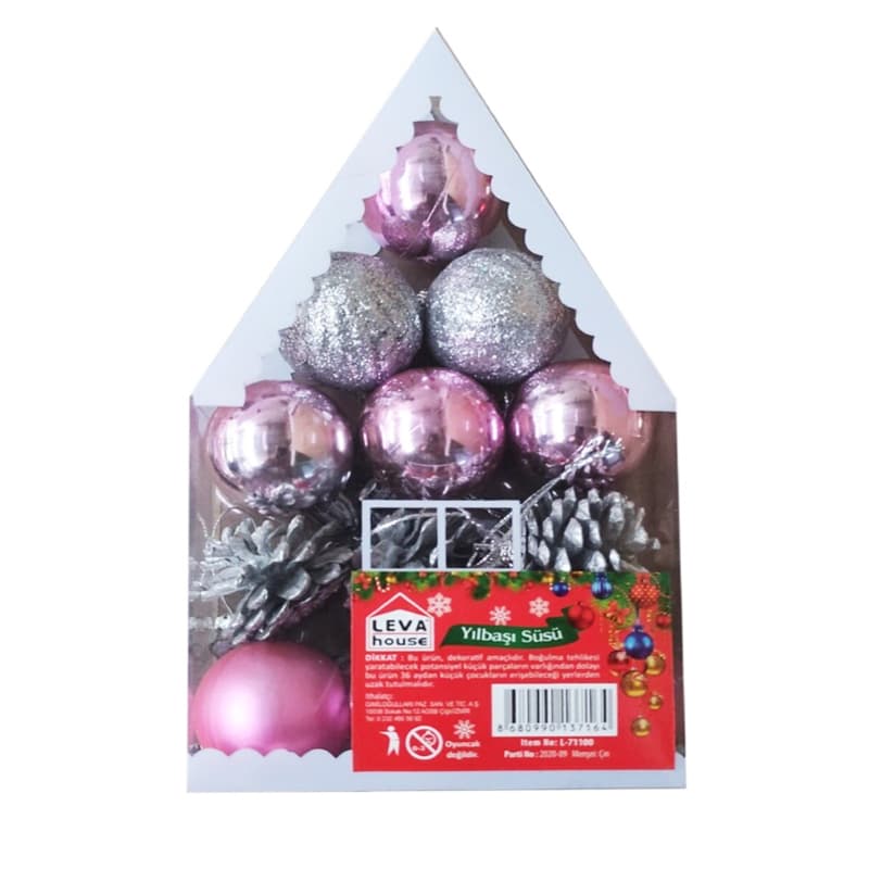 Leva Yılbaşı Süsü Top Kozalak Karışık 12li - Görsel 1