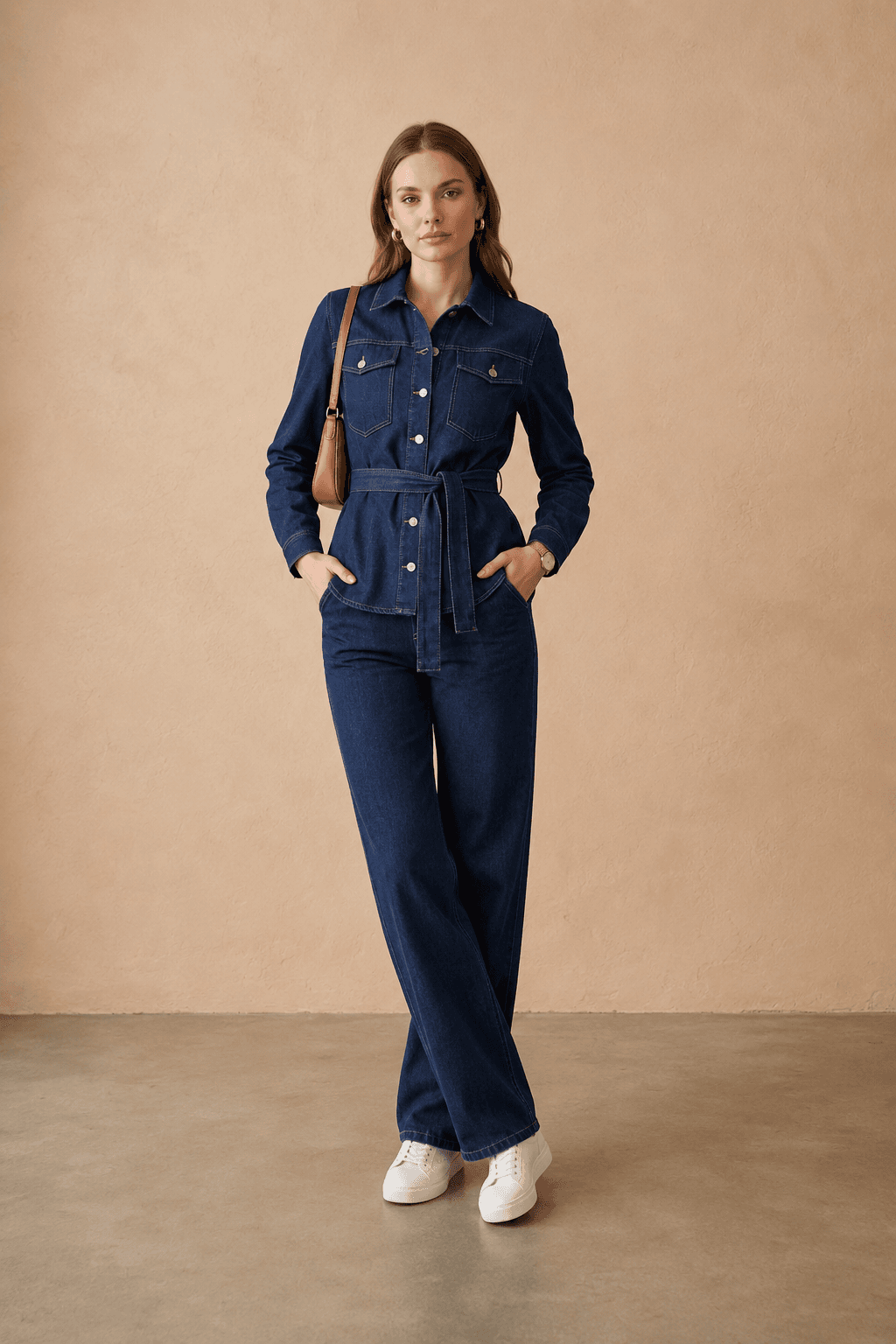 Vovikon Lacivert Kuşaklı Ceket Pantolon Denim Takım - Görsel 2