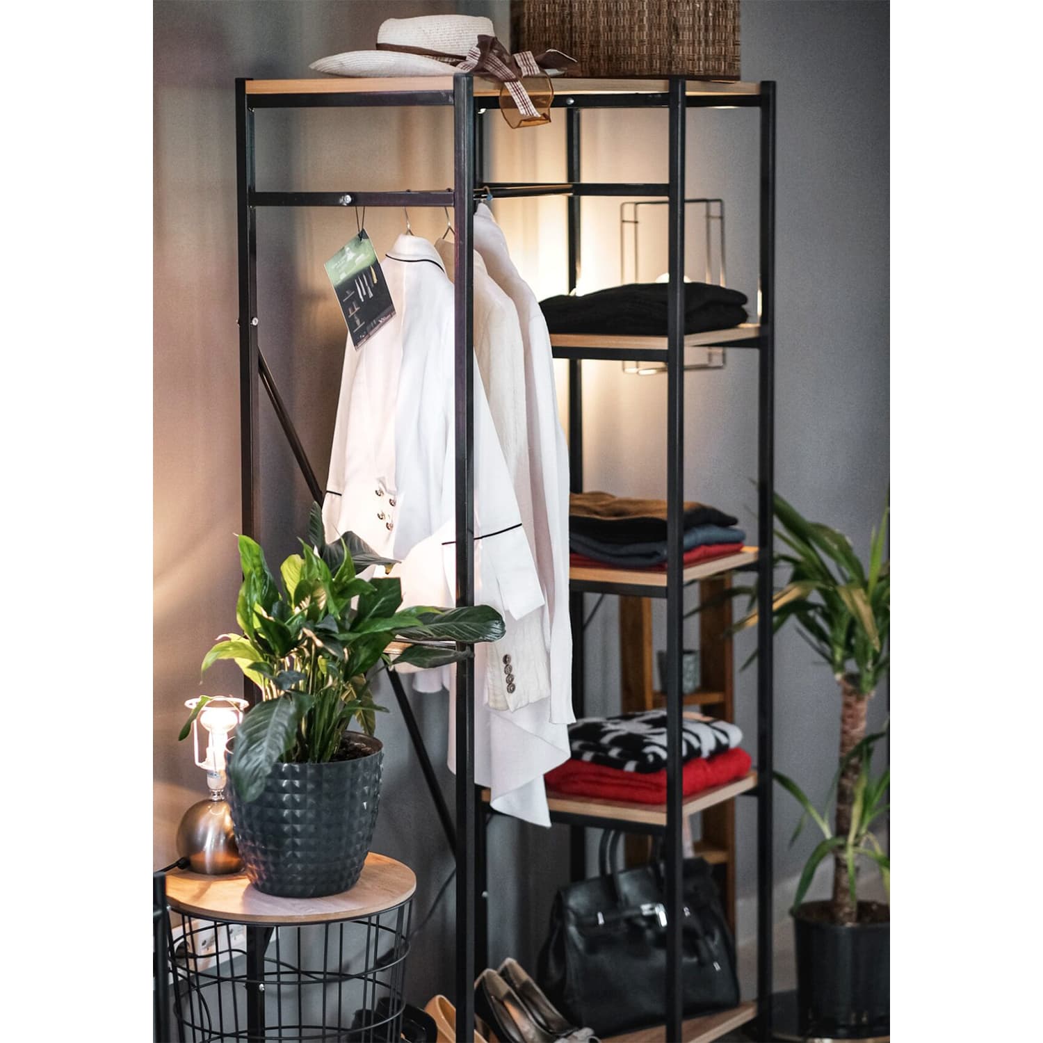 Metal Gardırop 5 Katlı Raf & Askılık Metal Kıyafet Dolabı 172 × 100 × 36 cm