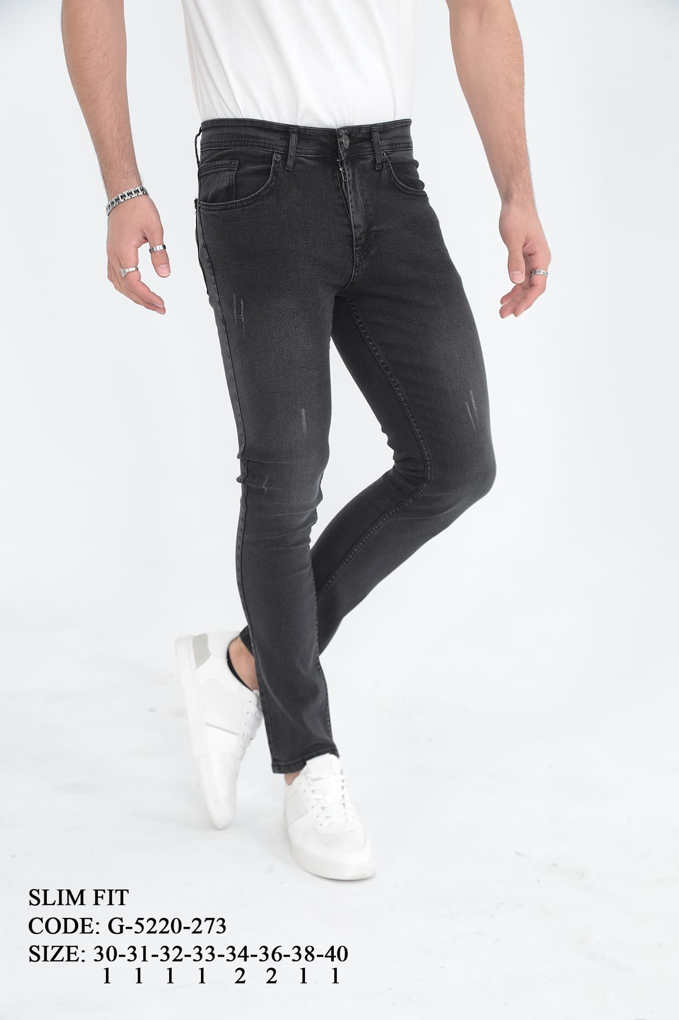 D'Vision Slim Fit Erkek Kot Pantolon Siyah Taşlamalı Jean G5220273 - Görsel 1