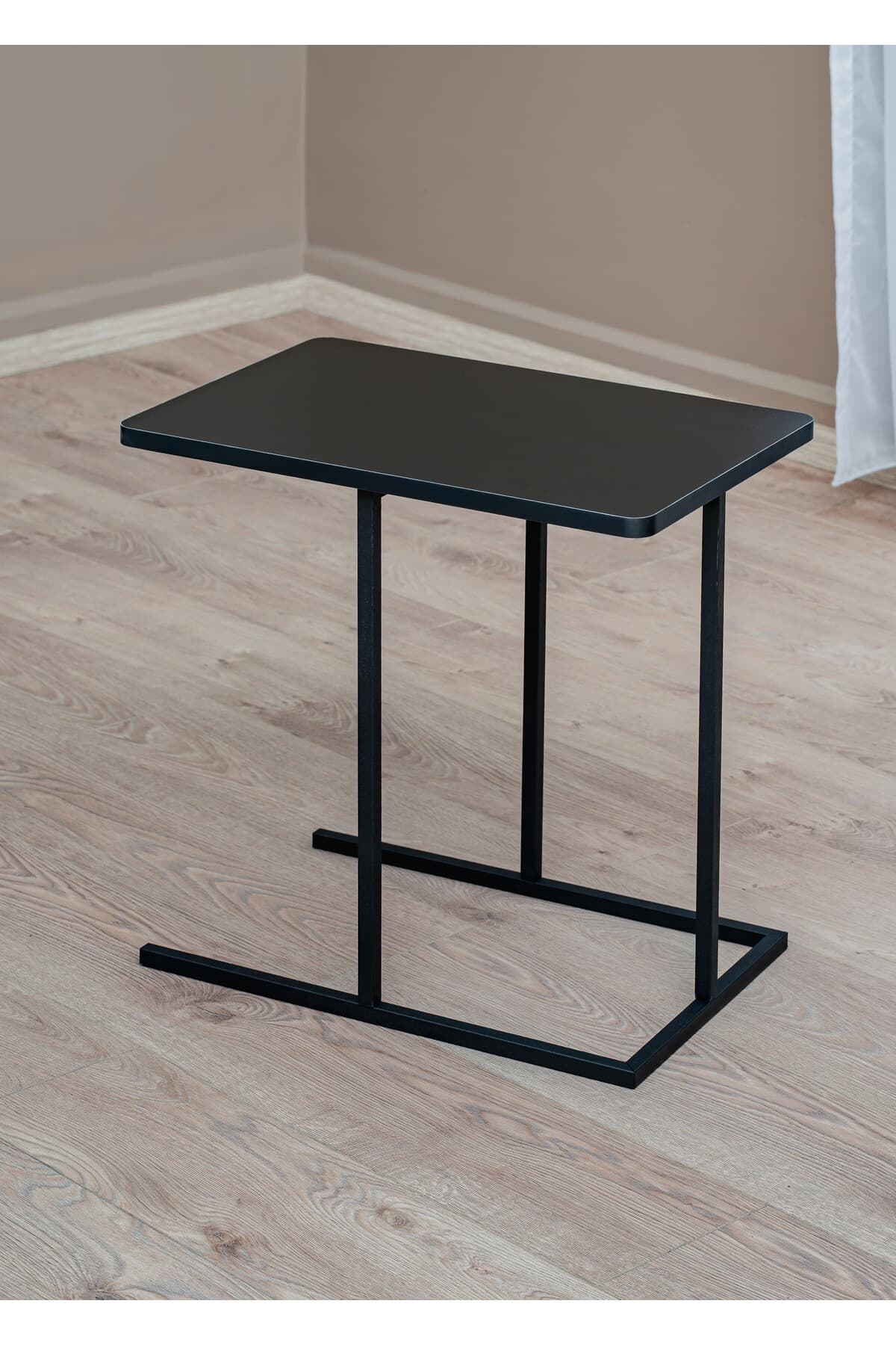 Metal Ayaklı Siyah Ahşap Tablalı Çok Amaçlı C Yan Sehpa 50 x 35 cm - Görsel 1