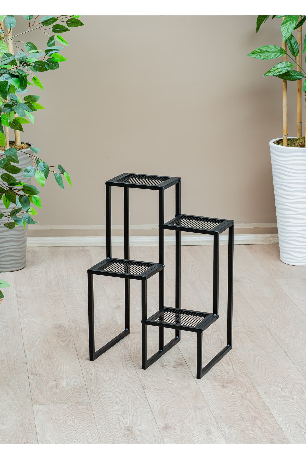 Garden 4 Raflı Metal Ayaklı Ahşap Raflı Saksılık - Görsel 1