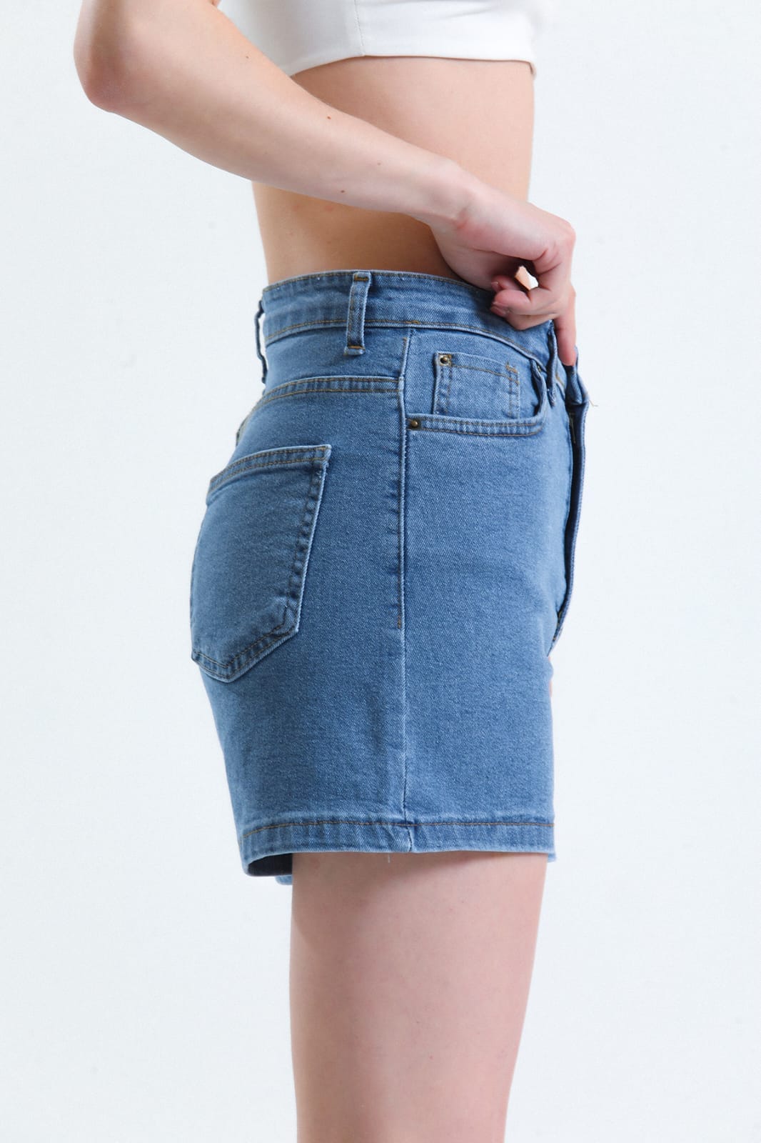 Vovikon KN Yüksek Bel Denim Mavi Kadın Kot Şort-3