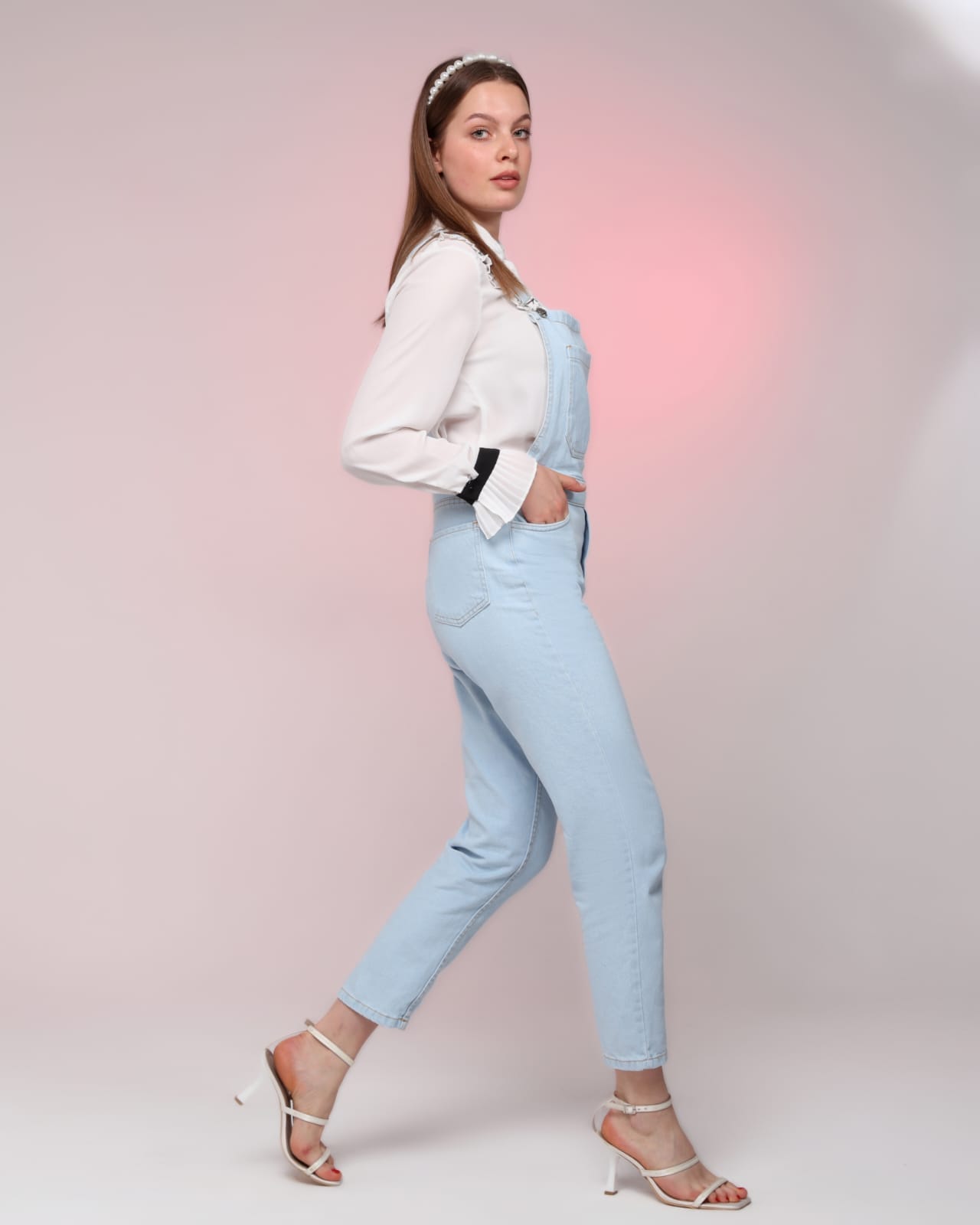 Vovikon KN Buz Mavi Denim Boyfriend Bahçevan Tulum-5
