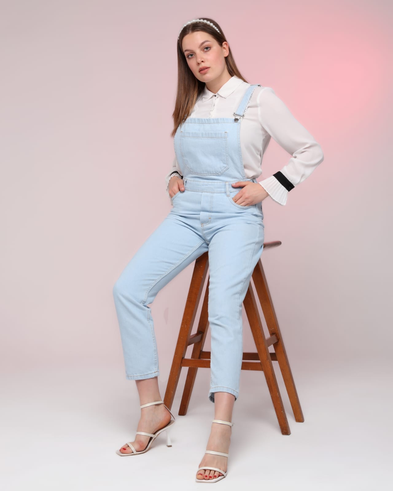Vovikon KN Buz Mavi Denim Boyfriend Bahçevan Tulum-7