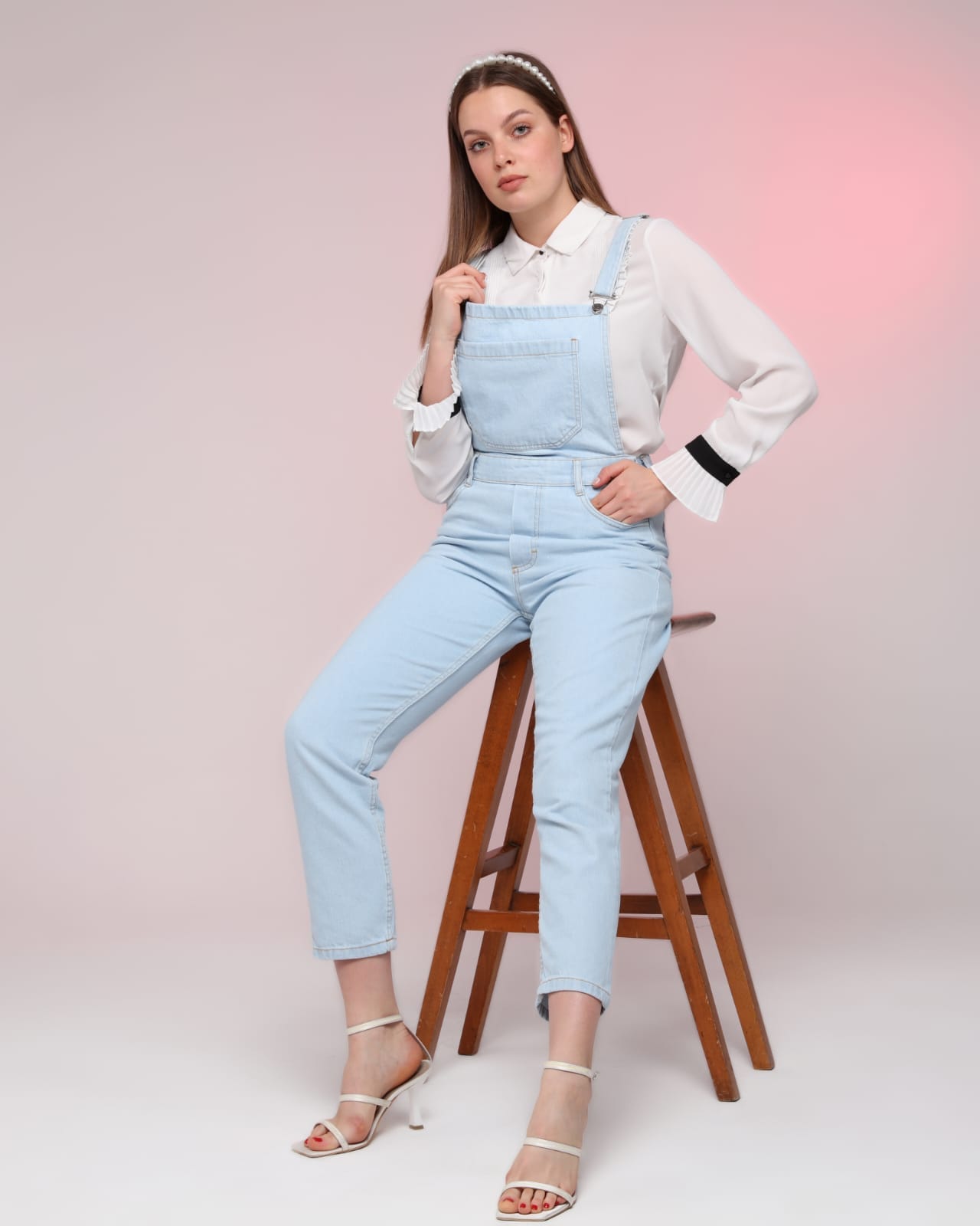 Vovikon KN Buz Mavi Denim Boyfriend Bahçevan Tulum-8