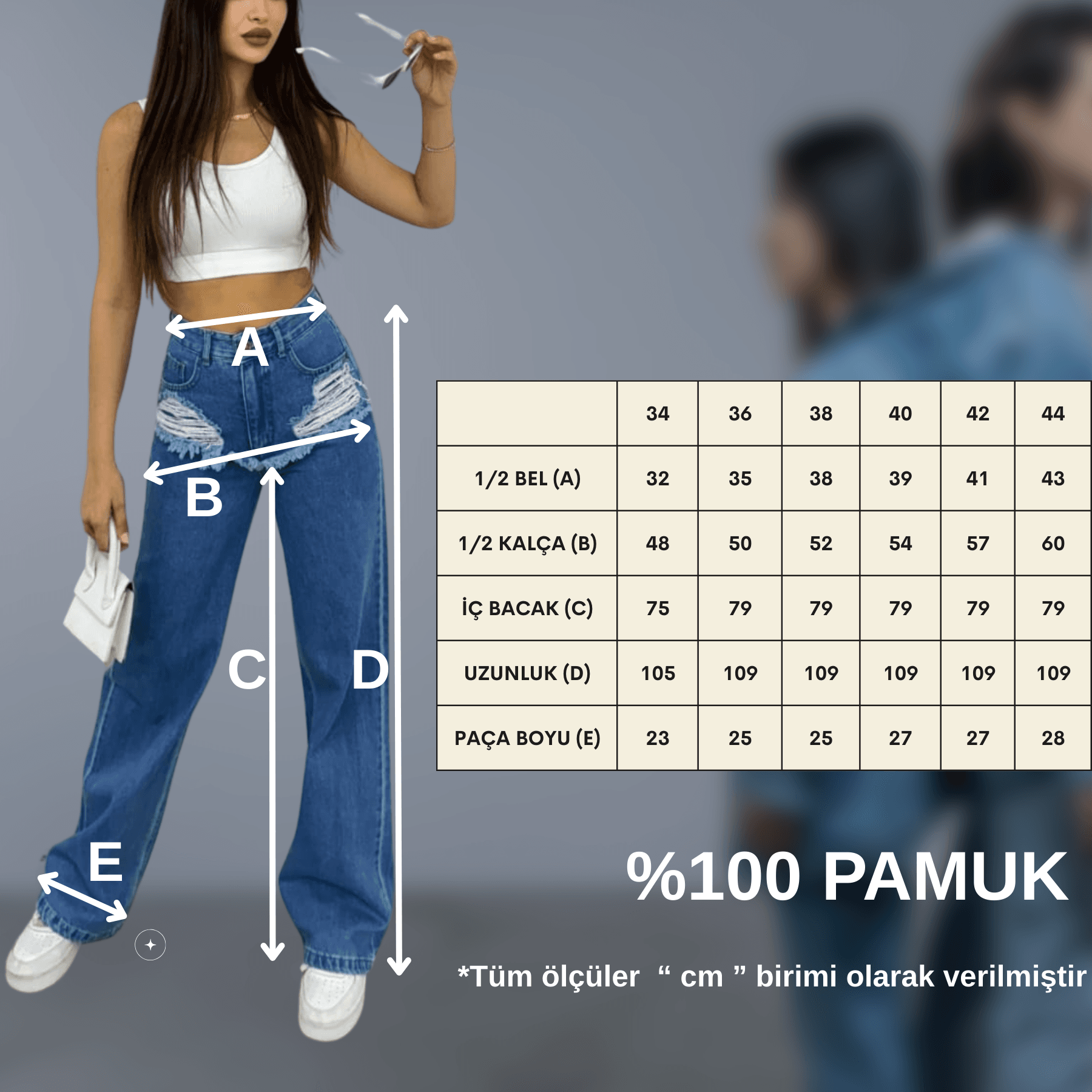 Vovikon Kn Mavi Ön Cep Altı Lazer Yırtık Bol Paça Jean-6
