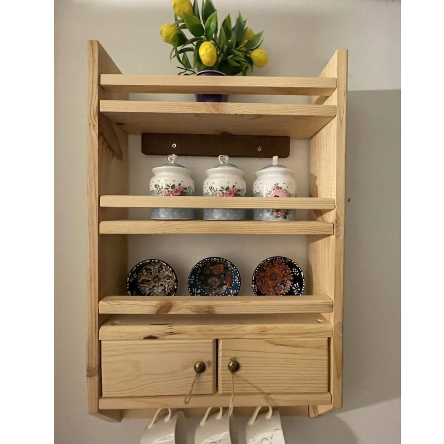 Ahşap Baharatlık Duvar Rafı Dolap 6090-1