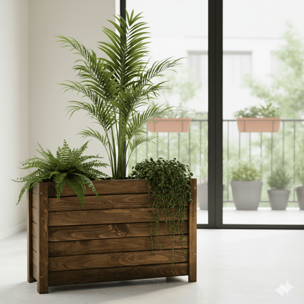Ahşap Büyük Boy Dış Mekan Dekoratif Saksı-4
