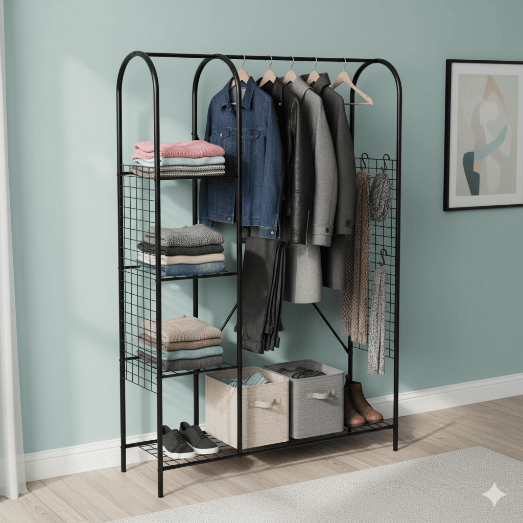 Metal Elbise Kıyafet Askısı Çok Amaçlı Açık Gardırop-1