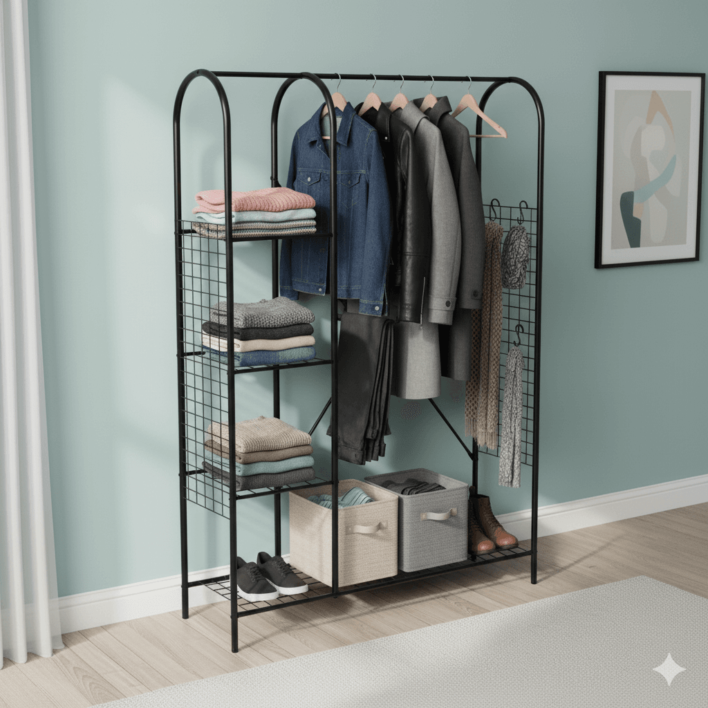 Metal Elbise Kıyafet Askısı Çok Amaçlı Açık Gardırop-3