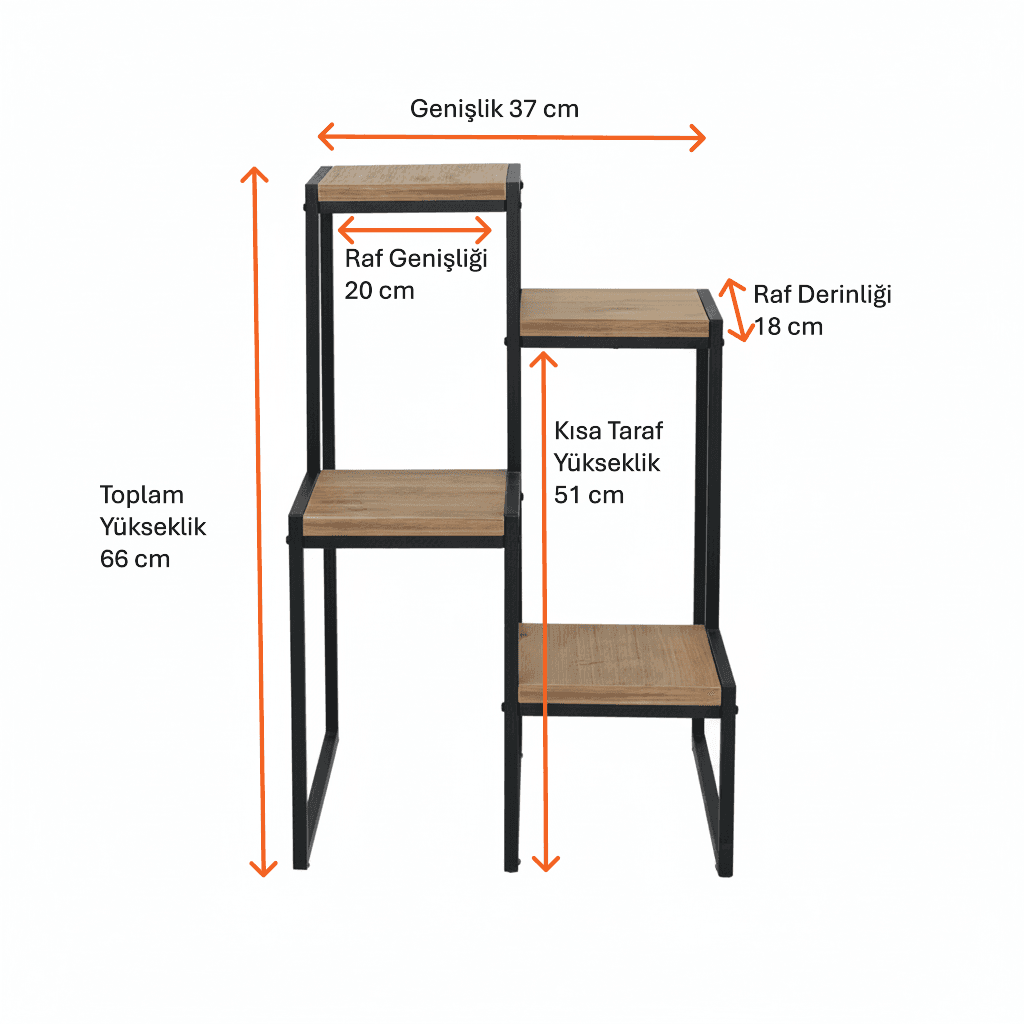 Saksı Standı Metal Gövdeli 4 Raflı Dekoratif Saksılık Çiçeklik-4