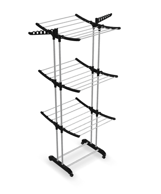 Tekerlekli 3 Katlı Alüminyum Çamaşır Askısı Kurutmalık-2