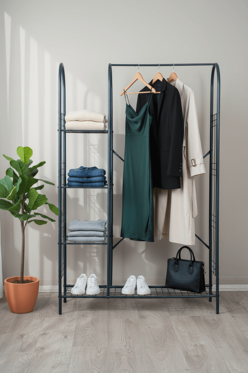 Açık Portmanto 5 Raflı Ayakkabılıklı Elbise Askısı-1