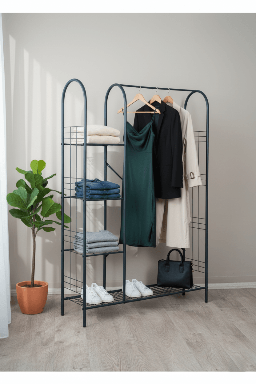 Açık Portmanto 5 Raflı Ayakkabılıklı Elbise Askısı-2