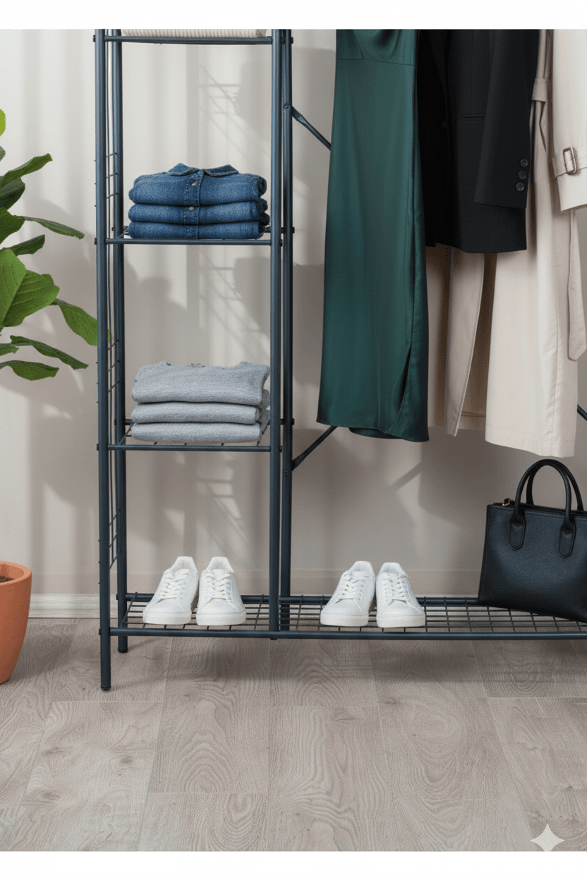 Açık Portmanto 5 Raflı Ayakkabılıklı Elbise Askısı-7